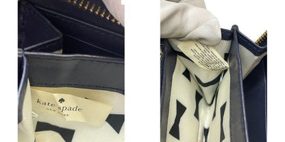 Kate spade ケイトスペード レザー ラウンドファスナー長財布 レディース 本革 ウォレット ネイビー グレージュ 中古 W４
