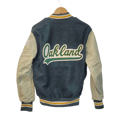 DeLONG デロング MLB アスレチックス 袖レザーウールスタジャン メンズ グリーン アイボリー 44 U.S.A.製 ヴィンテージ 90年代 中古 3