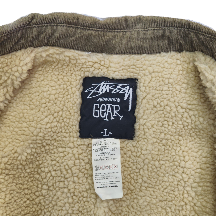 Stussy ステューシー AUTHENTIC GEAR 裏ボア コーデュロイ ジャケット メンズ L カーキ ブルゾン OLD ビンテージ 中古 1