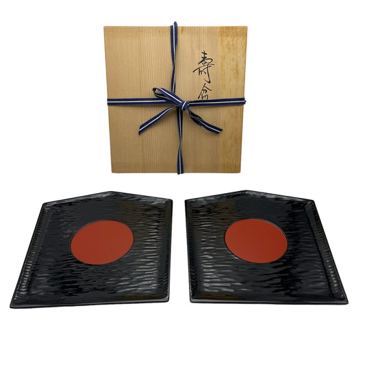 松美堂 うるし塗り 天然木 盆 二枚 中古 4