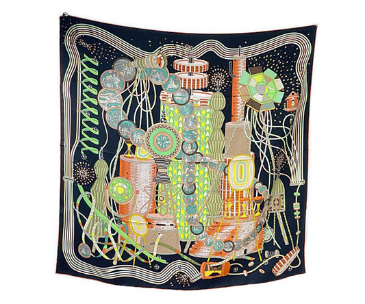 エルメス シルクスカーフ カレ90 LE LABORATOIRE DU TEMPS 時の実験室 中古 1