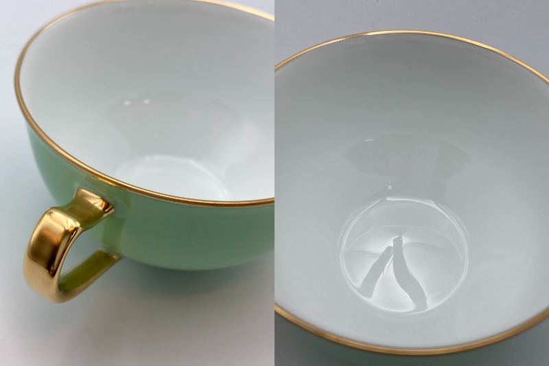 大倉陶園 色蒔き（ライトグリーン）カップ＆ソーサー 6客セット 中古 4