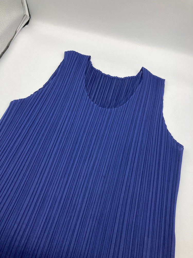 ISSEY MIYAKE イッセイミヤケ プリーツ カットソー ノースリーブ サイズM ネイビー 中古 D4