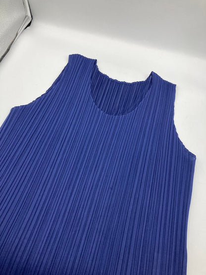 ISSEY MIYAKE イッセイミヤケ プリーツ カットソー ノースリーブ サイズM ネイビー 中古 D4