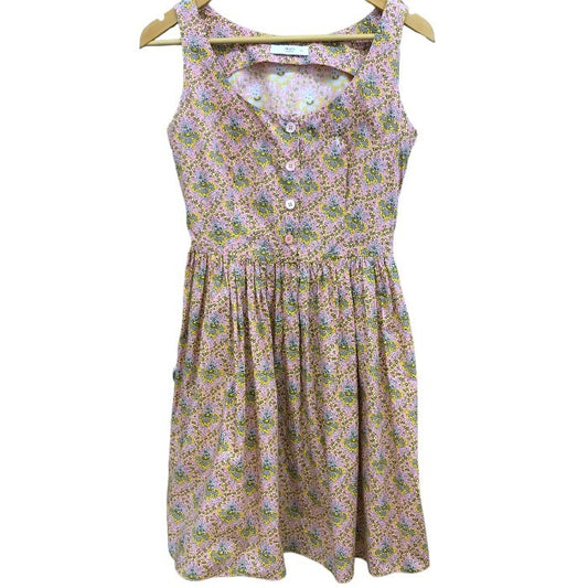 PRADA プラダ ワンピース レディース 春夏 ノースリーブ 花柄 ひざ丈 ピンク/イエロー/グリーン 42(約Lサイズ) 中古 KW1