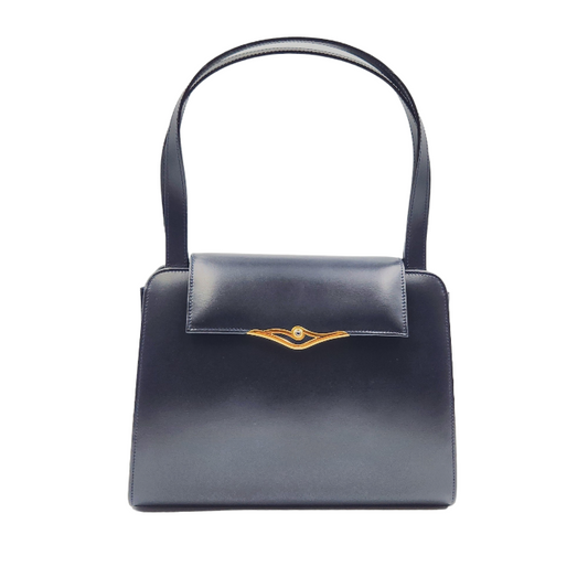Cartier カルティエ サファイアライン レザー ハンドバッグ レディース ネイビー 中古 1