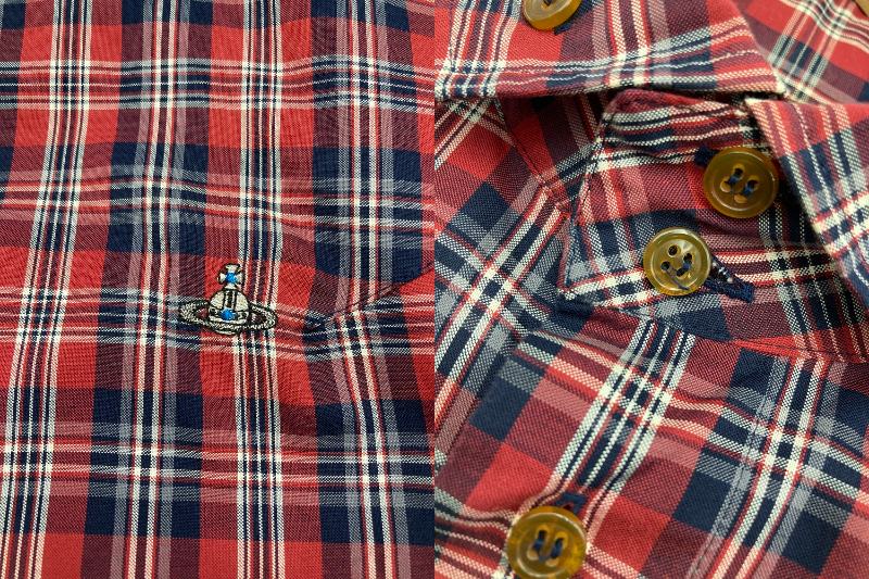 Vivienne Westwood MAN ヴィヴィアンウエストウッド マン チェック柄 刺繍オーブ 半袖シャツ 中古 4