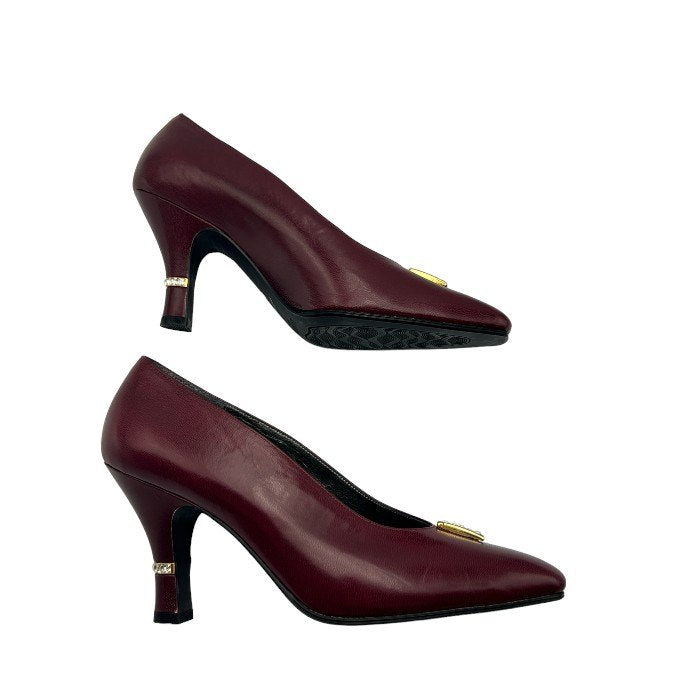 LANVIN PARIS ランバン パンプス ワインレッド 5 ヒール レディース ビジュー 靴 シューズ 中古 W４
