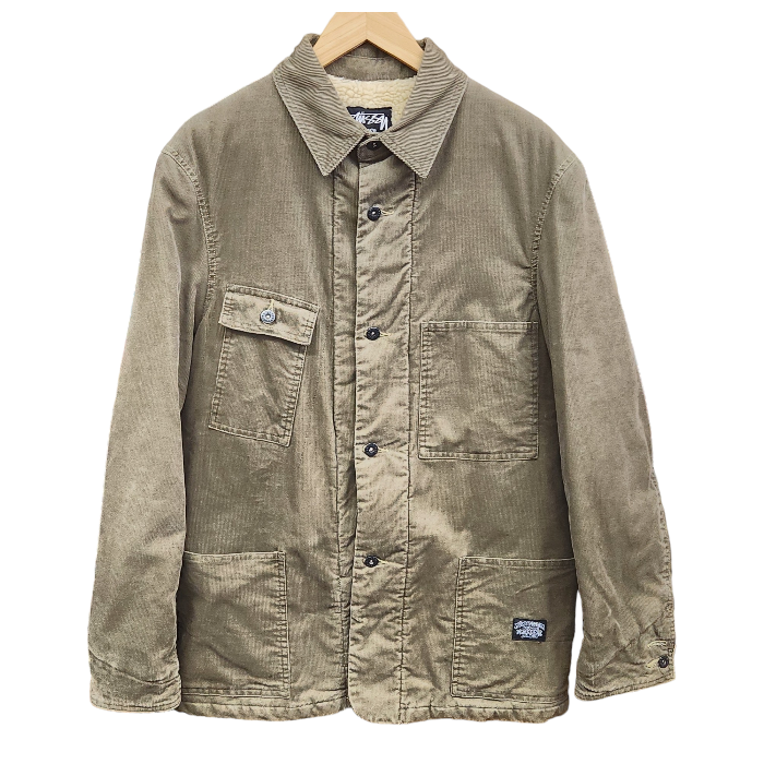 Stussy ステューシー AUTHENTIC GEAR 裏ボア コーデュロイ ジャケット メンズ L カーキ ブルゾン OLD ビンテージ 中古 1