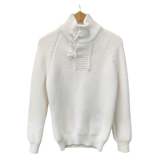 EMPORIO ARMANI ニット トップス メンズ 春 コットン ホワイト XSサイズ 3K1MZ1 1M5FZ トグル リサイクル素材 中古 1