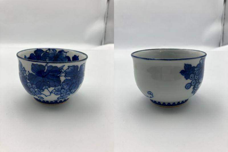 洛東窯 平安賀善 (北村 賀善) 染付葡萄文 茶器 中古 4