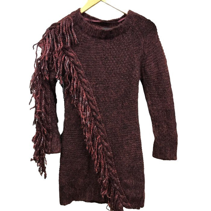 DIESEL ディーゼル フリンジ モヘヤニット チュニックワンピース レディース 秋冬 フリンジ モヘヤニット ダークレッド XS 中古 1