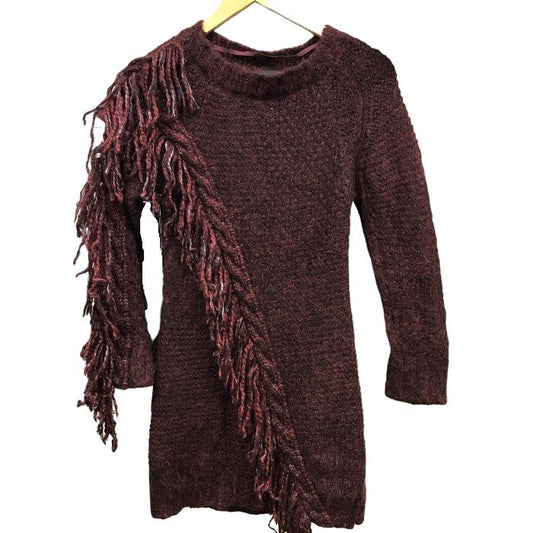 DIESEL ディーゼル フリンジ モヘヤニット チュニックワンピース レディース 秋冬 フリンジ モヘヤニット ダークレッド XS 中古 1