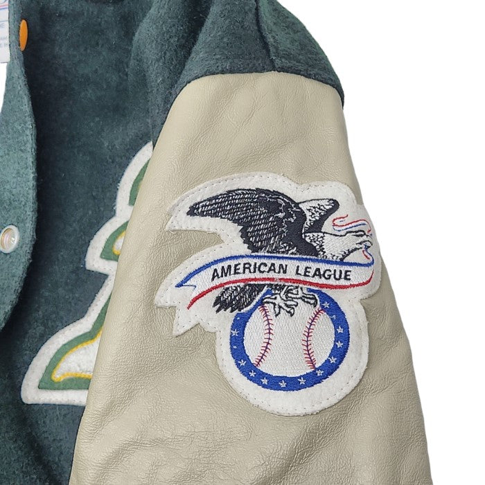 DeLONG デロング MLB アスレチックス 袖レザーウールスタジャン メンズ グリーン アイボリー 44 U.S.A.製 ヴィンテージ 90年代 中古 3