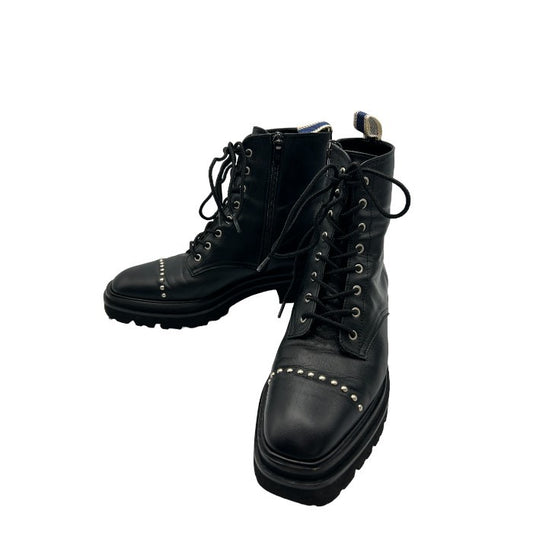 GINZA Kanematsu 銀座カネマツ スタッズ レースアップ ショートブーツ 218185 23cm レディース ブラック レザー かわいい 靴 シューズ 中古 W４